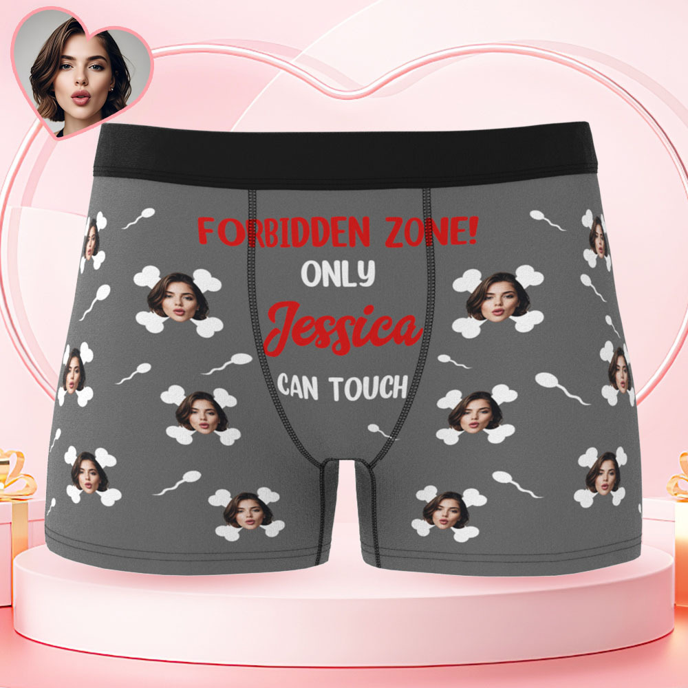 Custom Photo Men Boxer Briefs, Forbidden Zone Only Girlfriend Can Touch Underwear Men, Gifts For Valentine's Day, Wedding Anniversary Gift