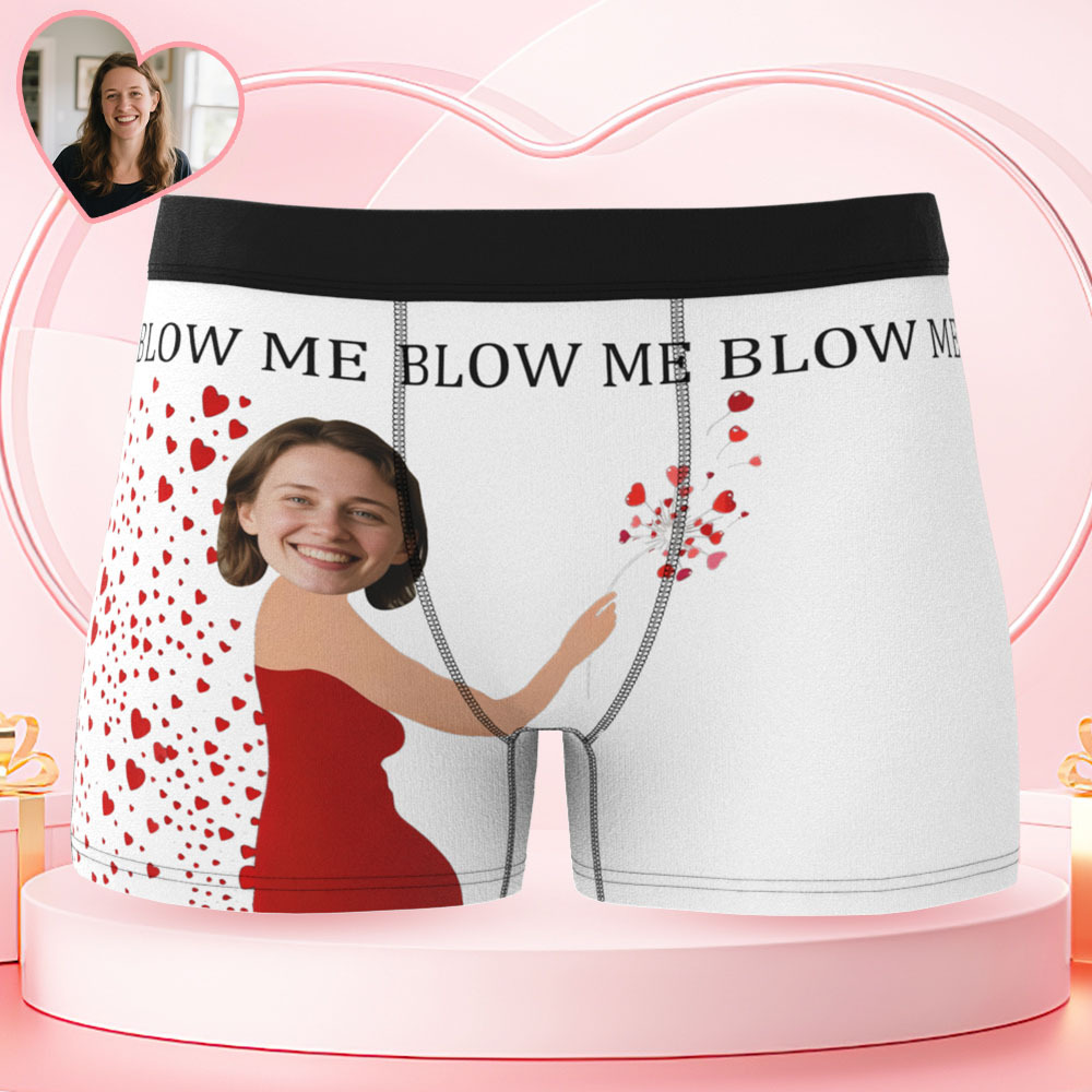 Custom Photo Men's Boxers Woman Face Blow Dandelion Funny Boxer Shorts For Men, Blow Me Boxer Men, Valentine Day Gift For Husband Boyfriend