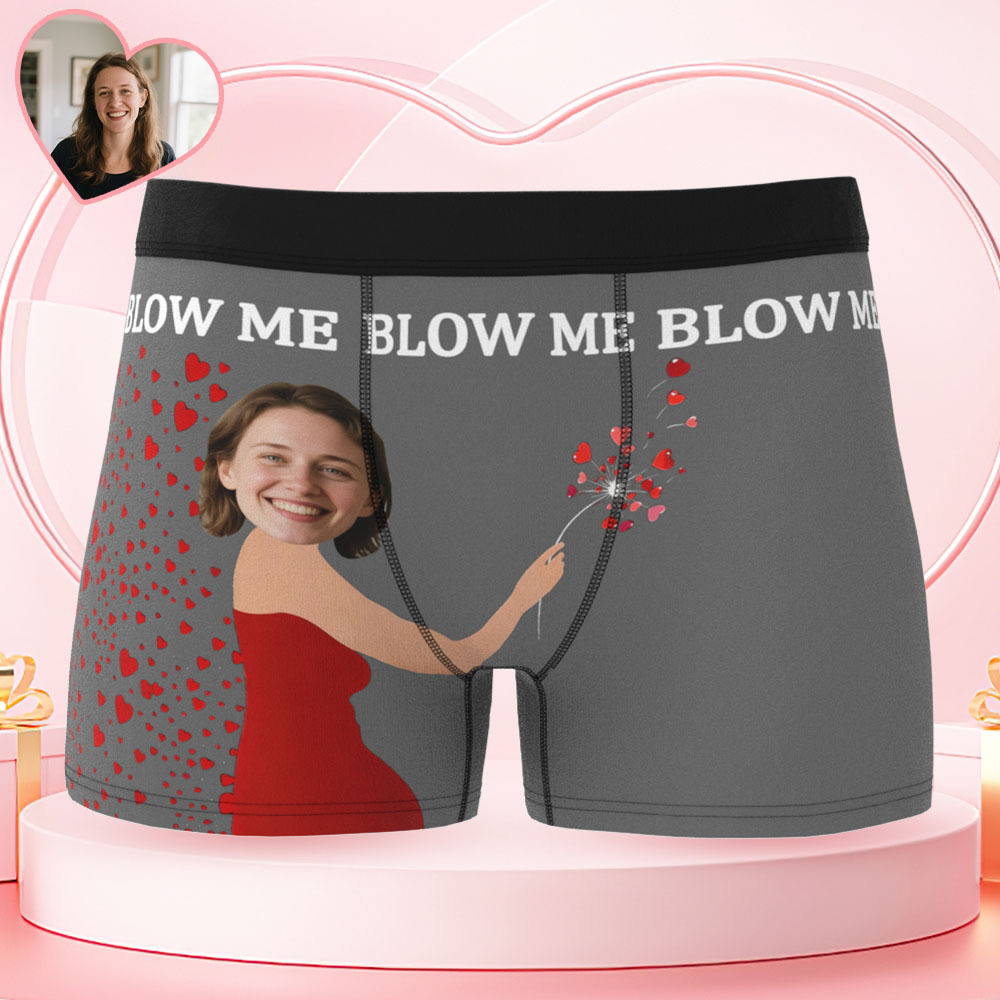 Custom Photo Men's Boxers Woman Face Blow Dandelion Funny Boxer Shorts For Men, Blow Me Boxer Men, Valentine Day Gift For Husband Boyfriend