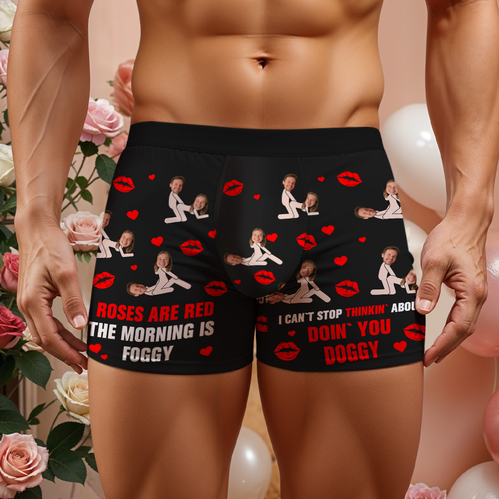 Personalized Funny Couple Boxer Briefs, Custom Face Valentine’s Day Underwear with Romantic & Cheeky Love Print, Valentine’s Day Gift for Him