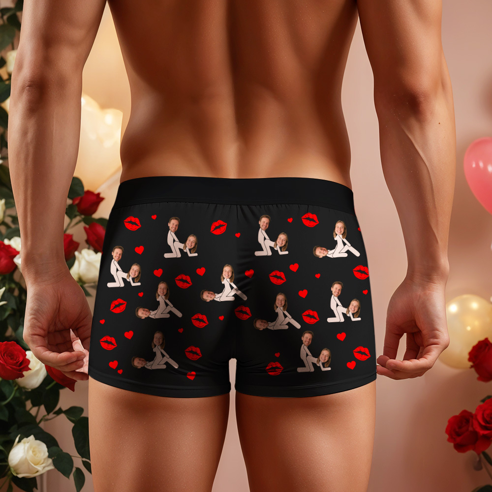 Personalized Funny Couple Boxer Briefs, Custom Face Valentine’s Day Underwear with Romantic & Cheeky Love Print, Valentine’s Day Gift for Him