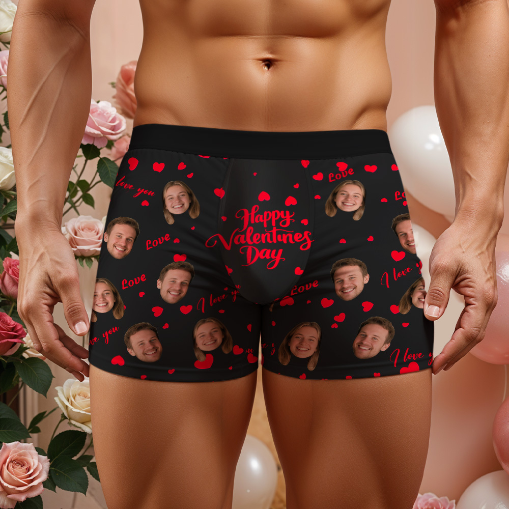 Personalized Men Boxers with Face, Custom Face Boxer Briefs, Happy Valentine's Day, Valentine’s Day Gift for Him