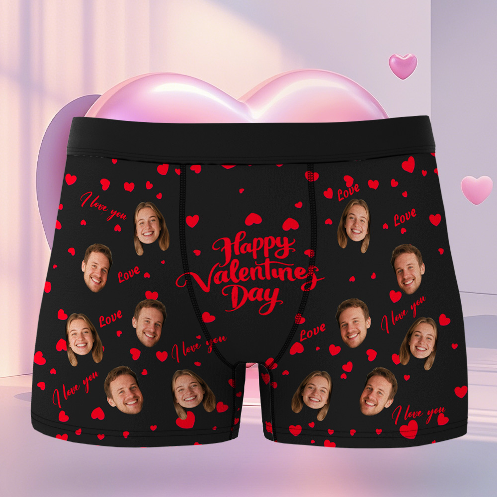 Personalized Men Boxers with Face, Custom Face Boxer Briefs, Happy Valentine's Day, Valentine’s Day Gift for Him