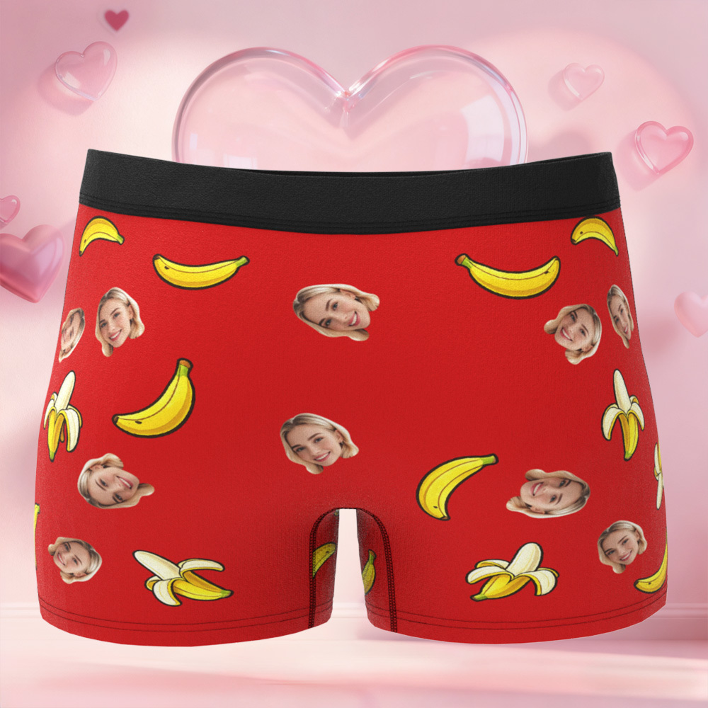 Personalized Face Boxer Briefs, Custom Photo Underwear, Heart Lover Men's Boxer, Anniversary Gift for Him, Valentine's Day Gift