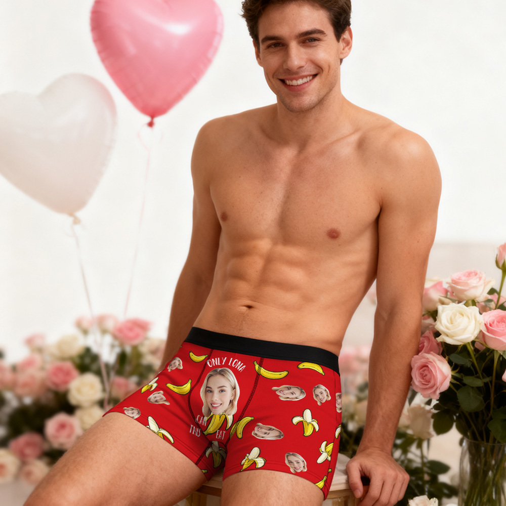 Personalized Face Boxer Briefs, Custom Photo Underwear, Heart Lover Men's Boxer, Anniversary Gift for Him, Valentine's Day Gift