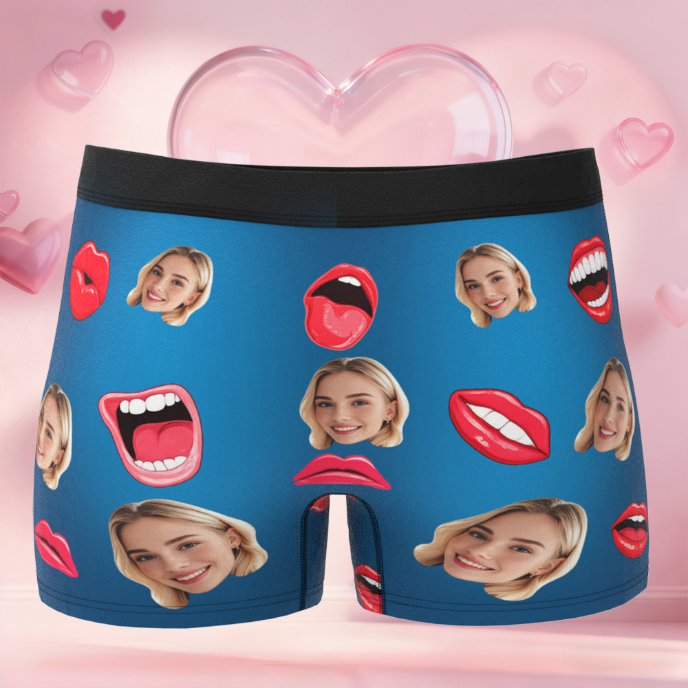 Personalized Face Boxer Briefs, Custom Photo Underwear, Heart Lover Men's Boxer, Anniversary Gift for Him, Valentine's Day Gift