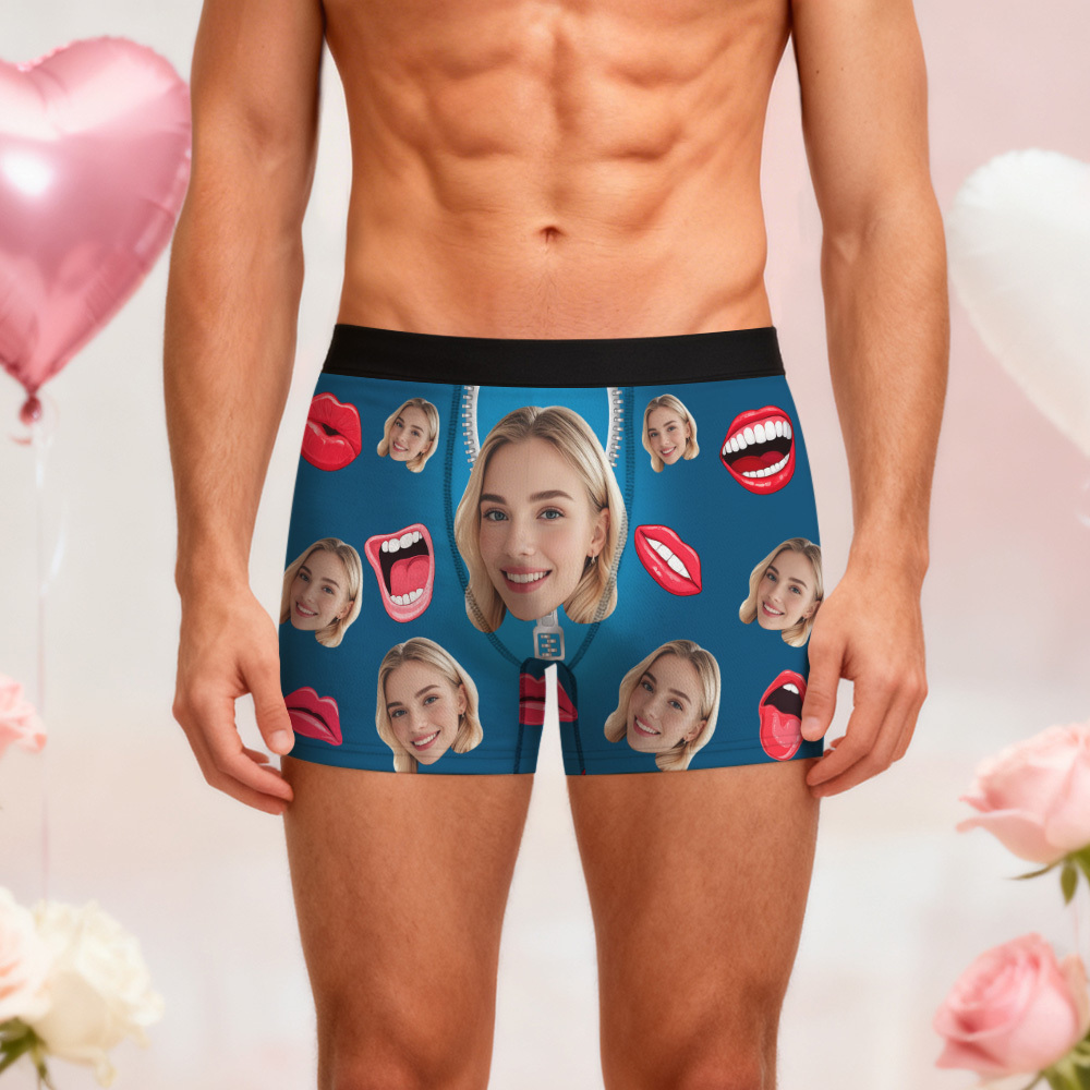 Personalized Face Boxer Briefs, Custom Photo Underwear, Heart Lover Men's Boxer, Anniversary Gift for Him, Valentine's Day Gift