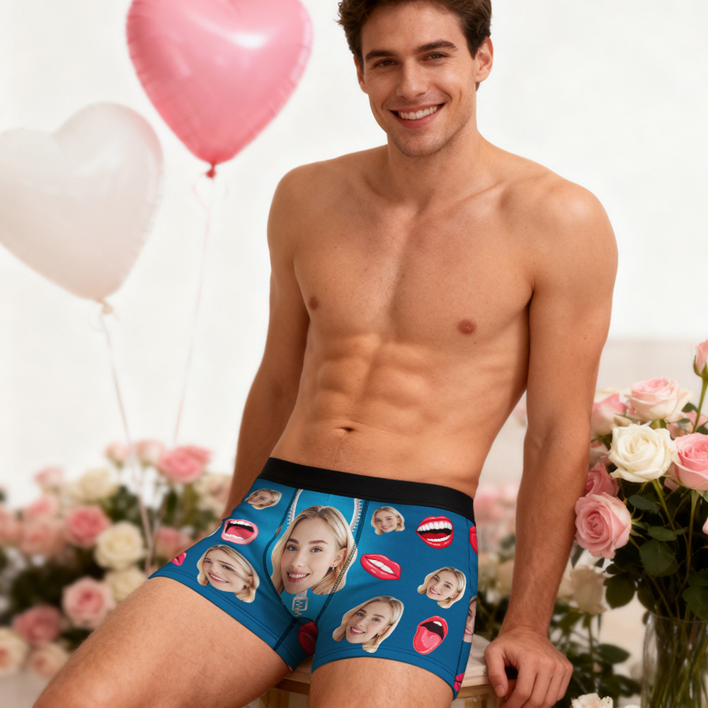 Personalized Face Boxer Briefs, Custom Photo Underwear, Heart Lover Men's Boxer, Anniversary Gift for Him, Valentine's Day Gift