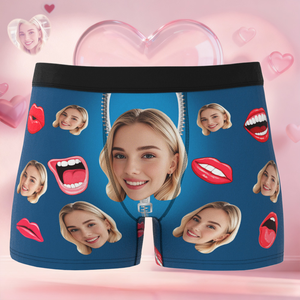 Personalized Face Boxer Briefs, Custom Photo Underwear, Heart Lover Men's Boxer, Anniversary Gift for Him, Valentine's Day Gift
