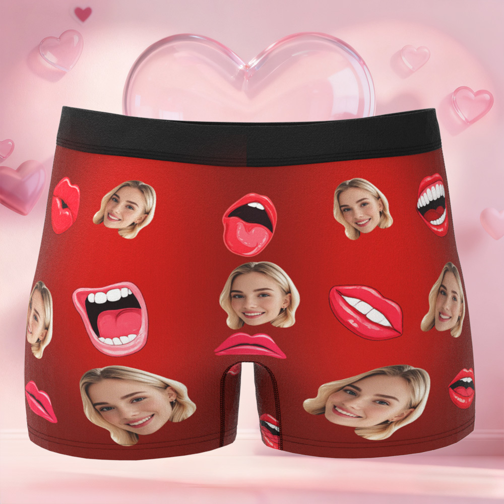 Personalized Face Boxer Briefs, Custom Photo Underwear, Heart Lover Men's Boxer, Anniversary Gift for Him, Valentine's Day Gift