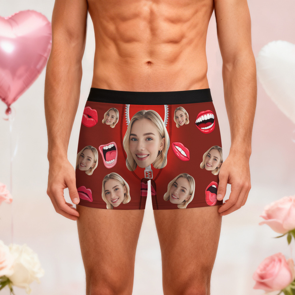 Personalized Face Boxer Briefs, Custom Photo Underwear, Heart Lover Men's Boxer, Anniversary Gift for Him, Valentine's Day Gift