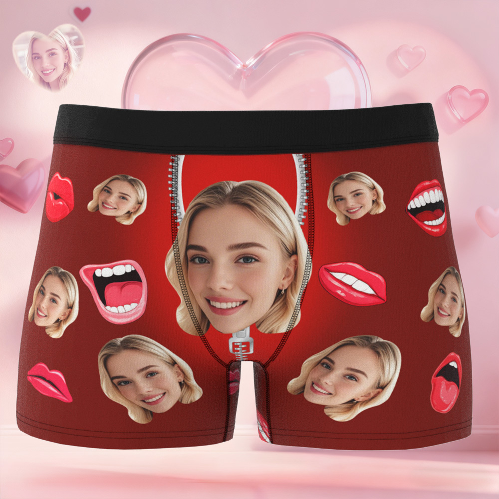 Personalized Face Boxer Briefs, Custom Photo Underwear, Heart Lover Men's Boxer, Anniversary Gift for Him, Valentine's Day Gift