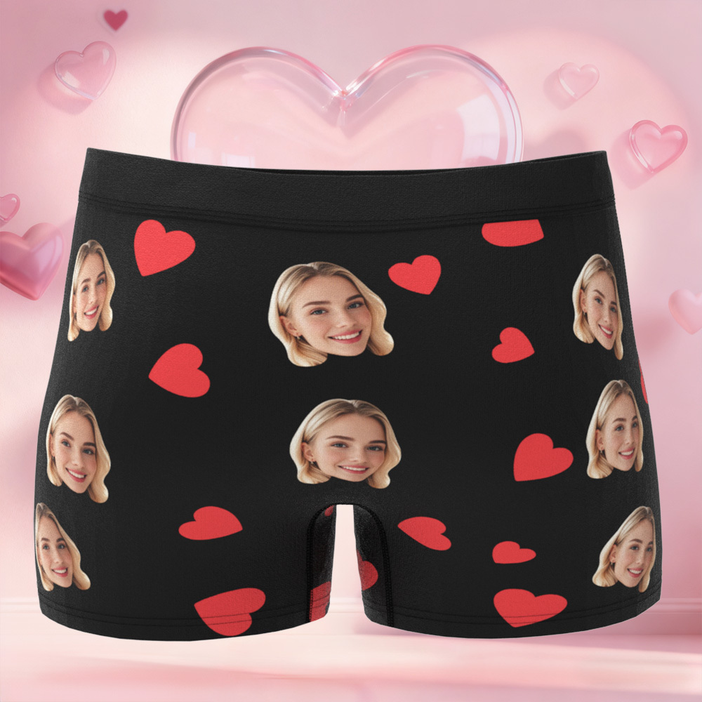Personalized Face Boxer Briefs, Custom Photo Underwear, Heart Lover Men's Boxer, Anniversary Gift for Him, Valentine's Day Gift