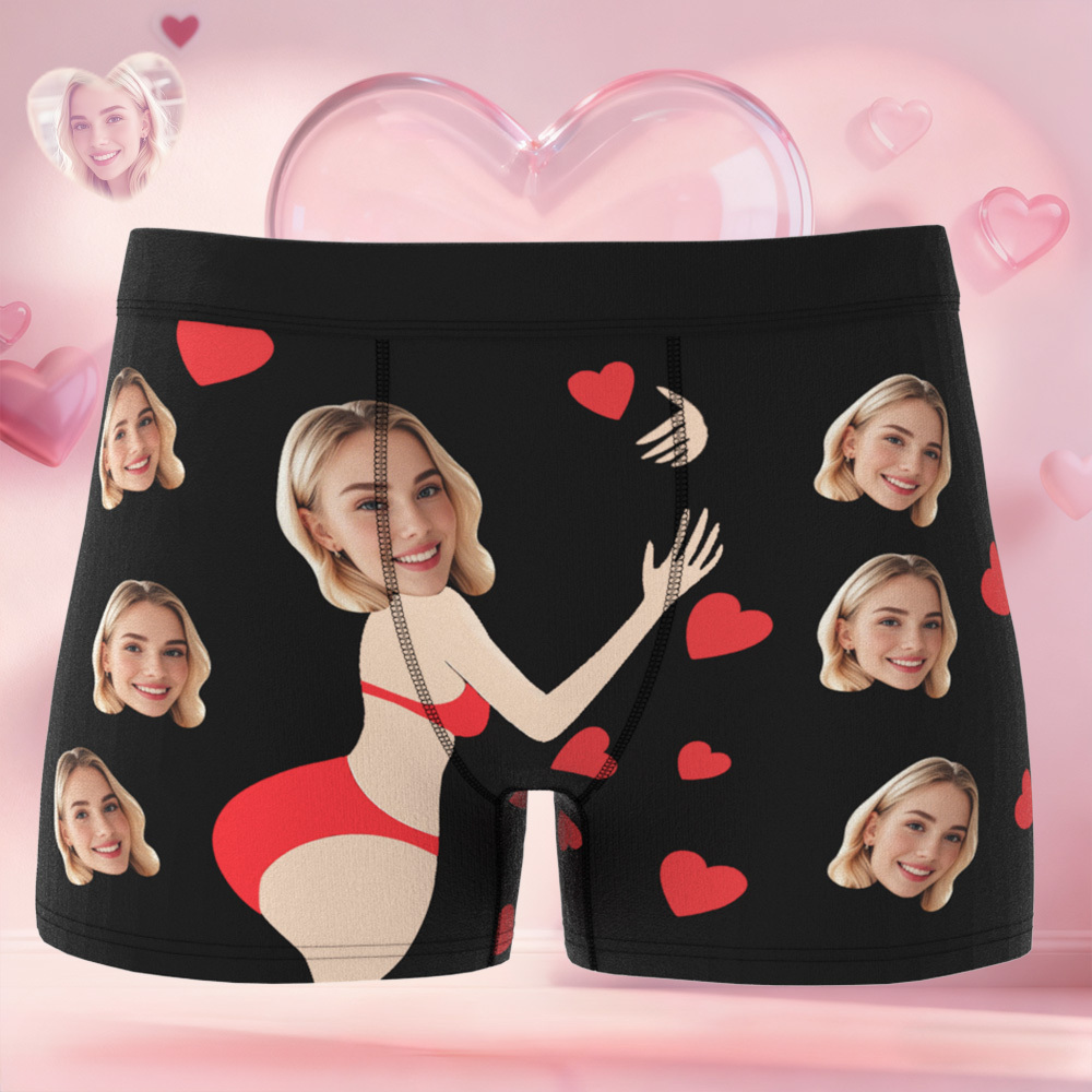 Personalized Face Boxer Briefs, Custom Photo Underwear, Heart Lover Men's Boxer, Anniversary Gift for Him, Valentine's Day Gift