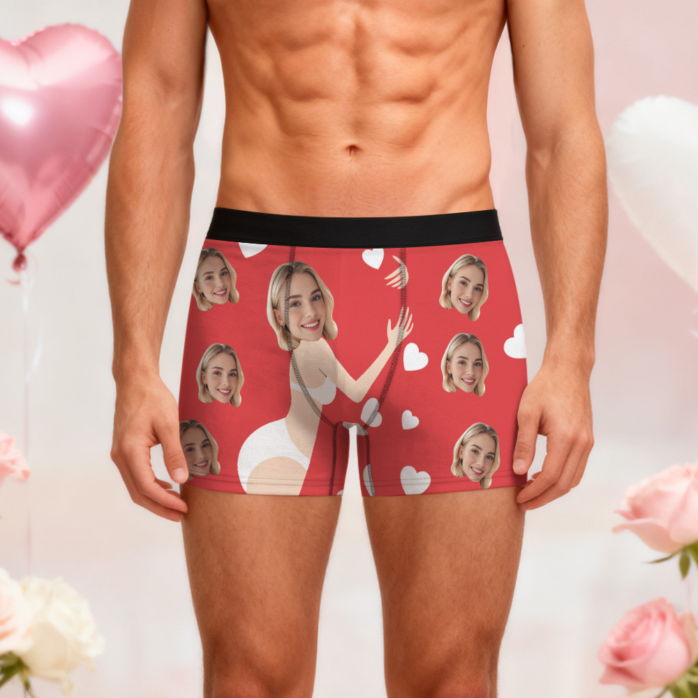 Personalized Face Boxer Briefs, Custom Photo Underwear, Heart Lover Men's Boxer, Anniversary Gift for Him, Valentine's Day Gift