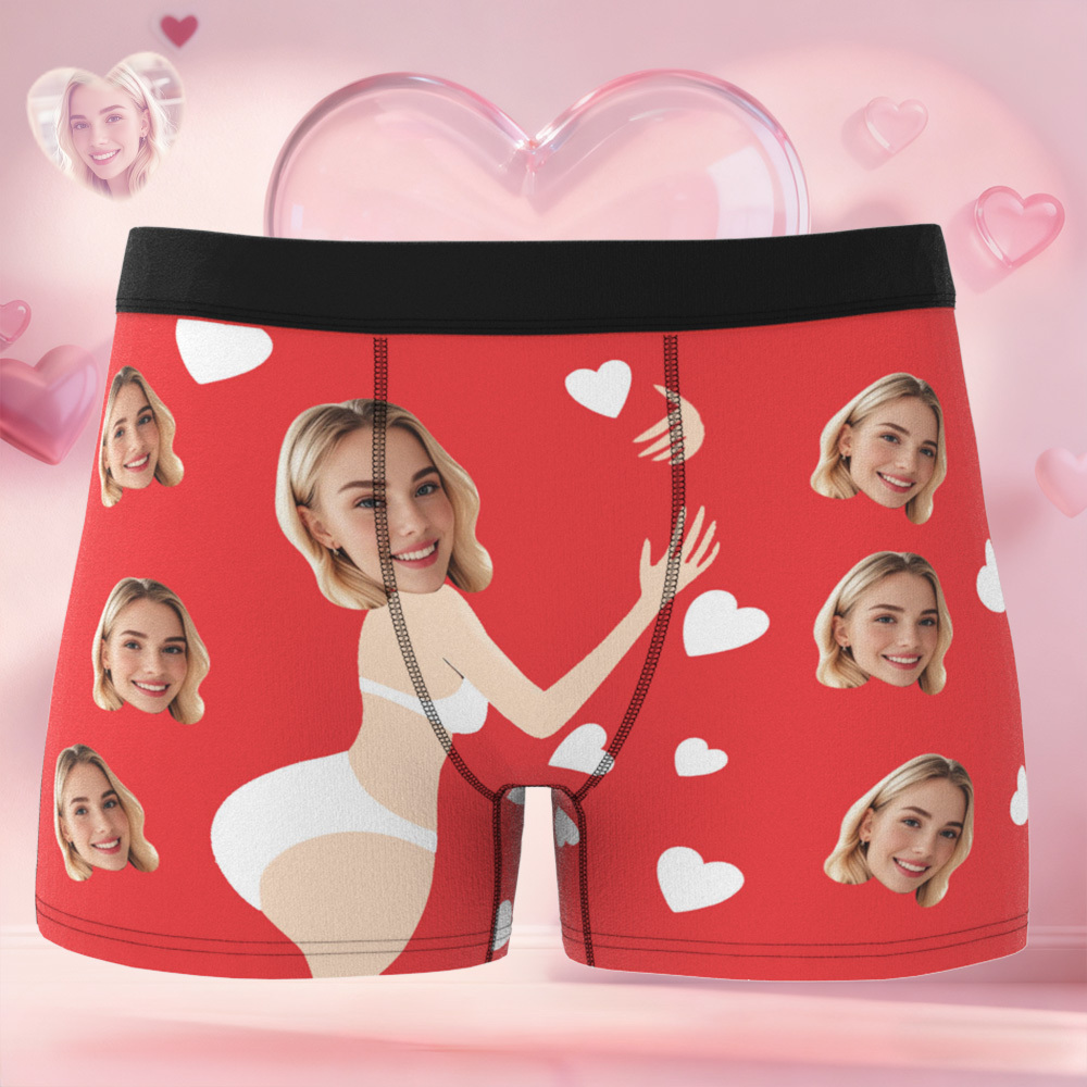 Personalized Face Boxer Briefs, Custom Photo Underwear, Heart Lover Men's Boxer, Anniversary Gift for Him, Valentine's Day Gift