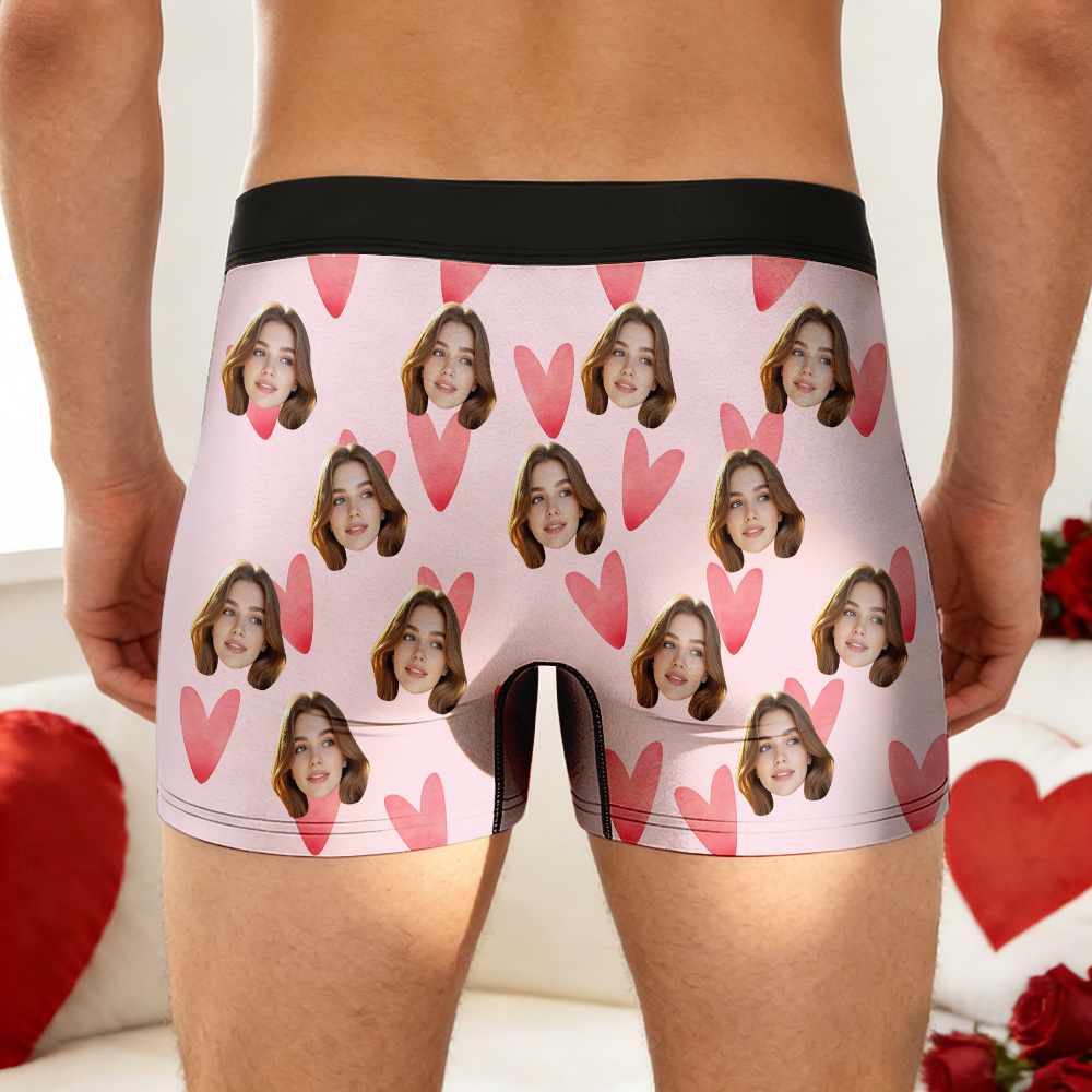 Custom Valentine's Boxer, Custom Man Underwear, Personalized Couple Gift, Custom Husband Boxer with Face