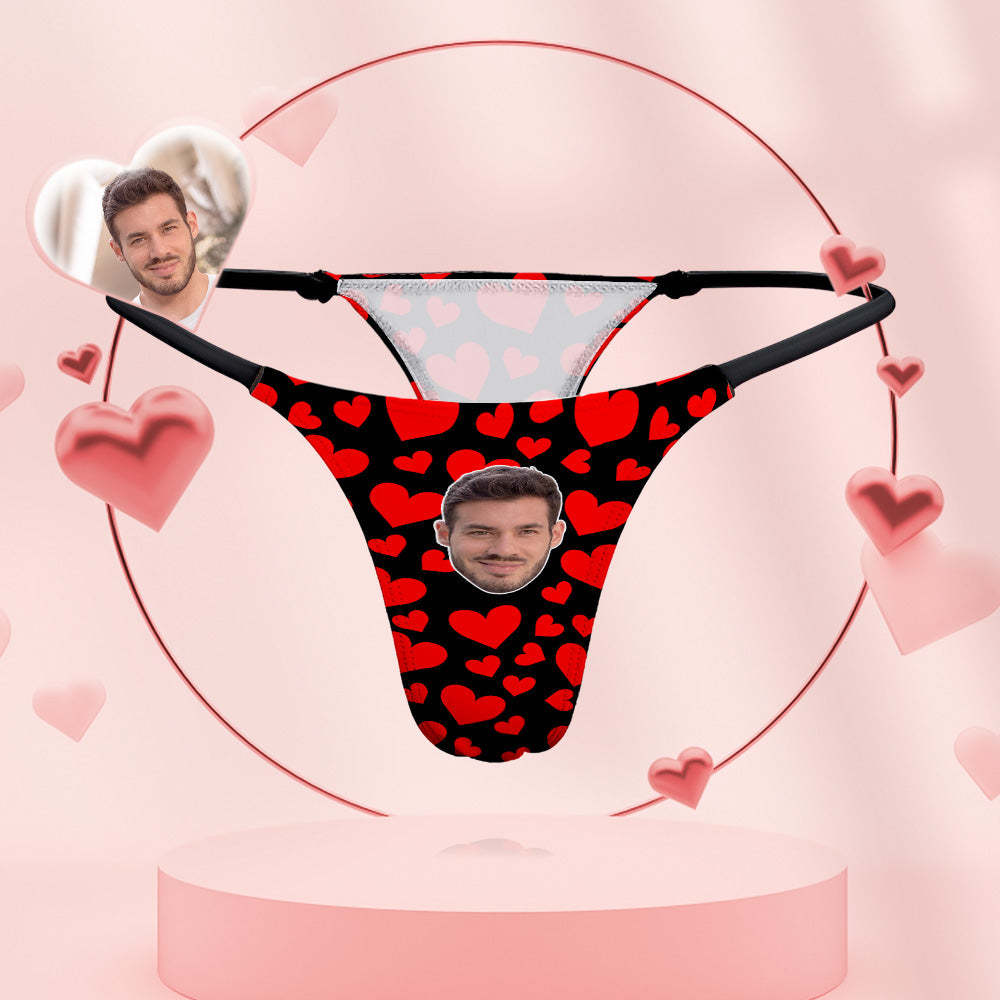 Custom Face Women's Tanga Thong Personalized Sexy Red Underwear Valentine's Day Gift for Her - MyPhotoBoxerUk