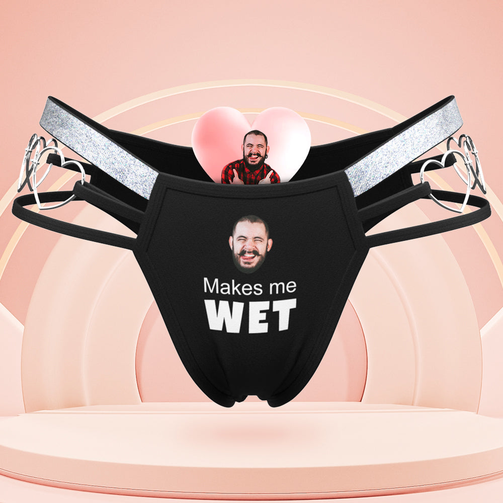 Custom Face Glitter Tape Cut Out Ring Panty Personalized Makes Me Wet Thong Valentine's Day Gift - MyPhotoBoxerUk
