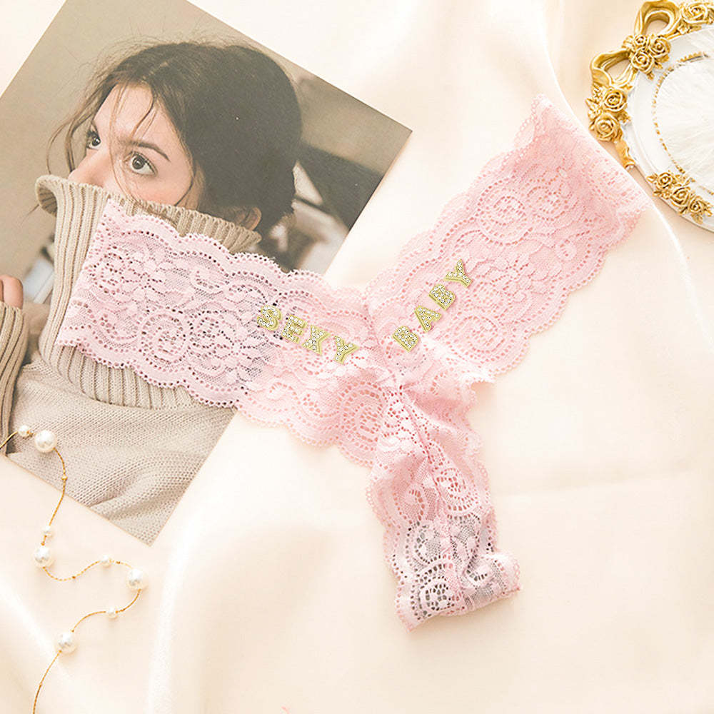 Custom Crystal Letter Thong Sexy Lace V-string Panties for Women - MyPhotoBoxerUk