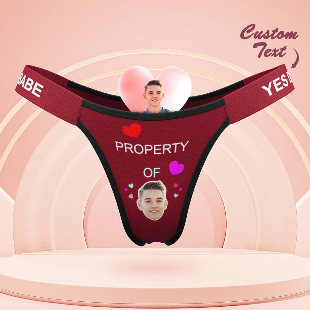 Custom Face Panties Property of You Personalized Waistband Engraved Thong Gift for Her - MyPhotoBoxerUk