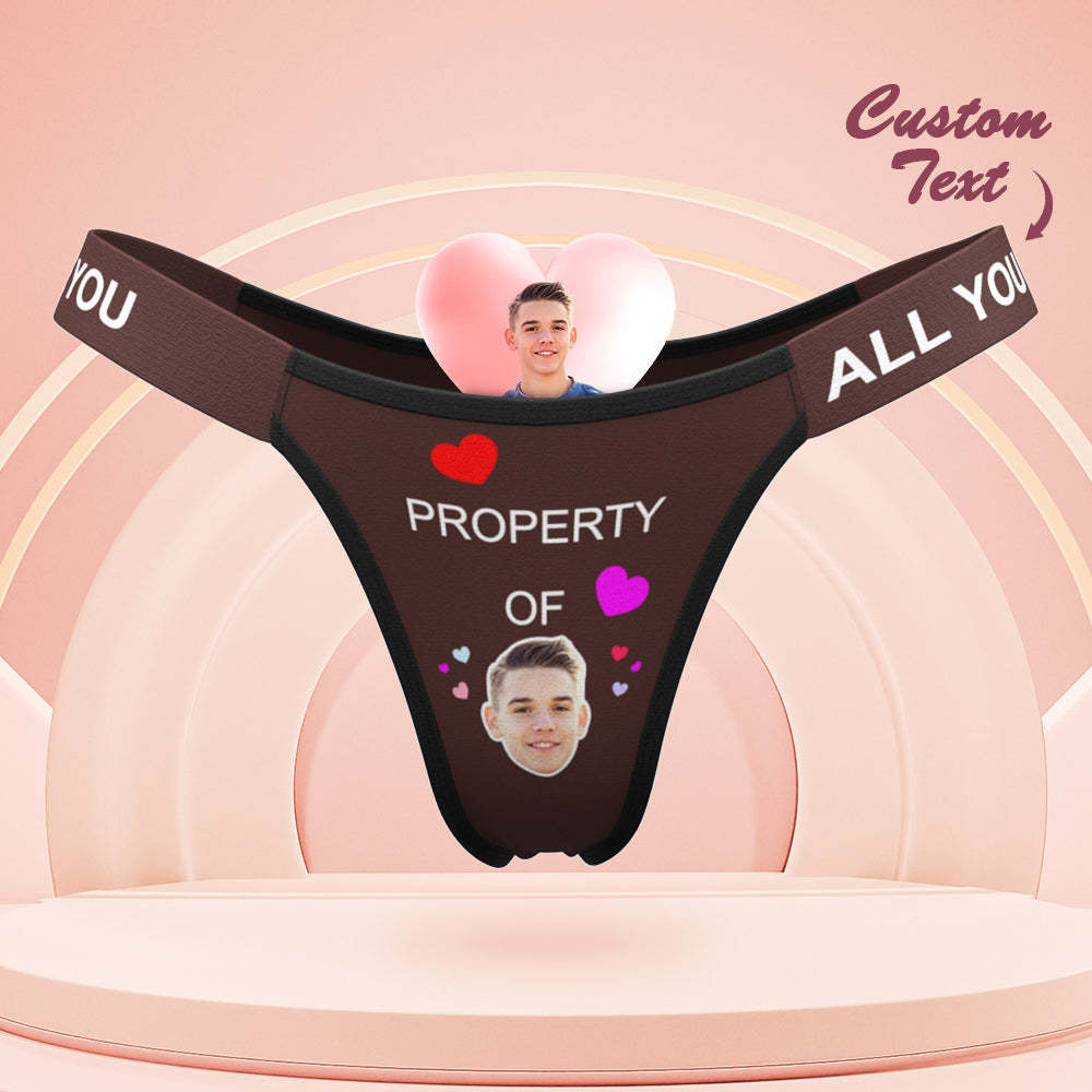 Custom Face Panties Property of You Personalized Waistband Engraved Thong Gift for Her - MyPhotoBoxerUk