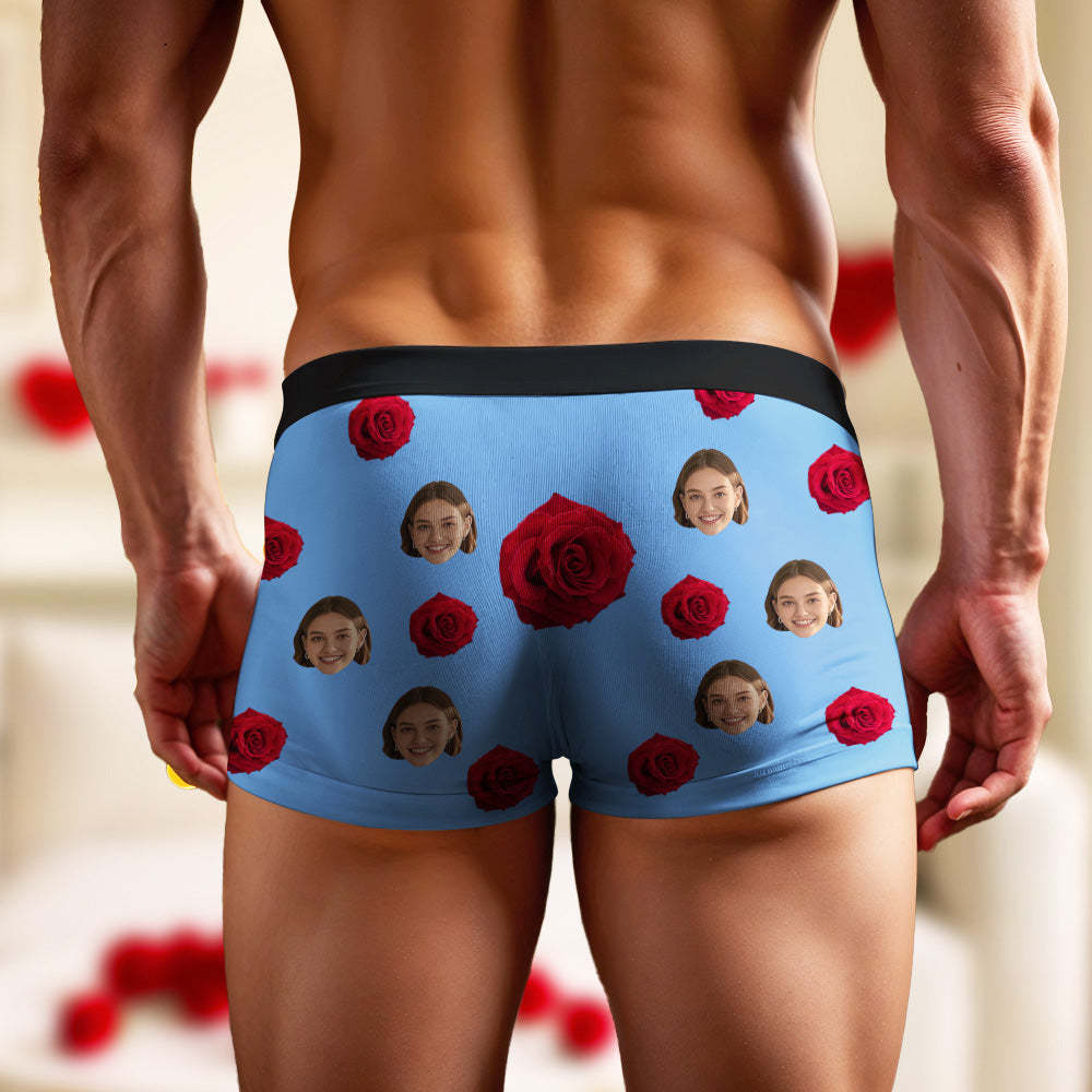Personalisierte Boxershorts Mit Rosengesicht Zum Valentinstag, Individuelles Valentinstagsgeschenk Mit Namen Für Den Freund - DePhotoBoxer