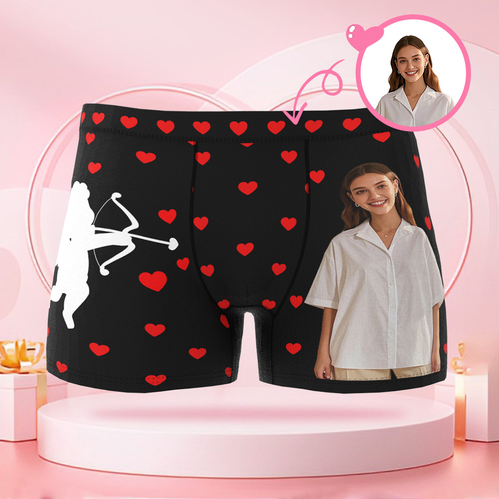 Personalisierte Cupid Foto-Slips, Valentinstag-Boxershorts mit personalisiertem Gesicht, Valentinstagsgeschenk für den Freund