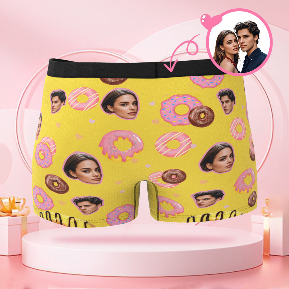 Custom Valentine's Day Donut Boys Shorts Custom Face Valentine's Day Gift for Boyfriend