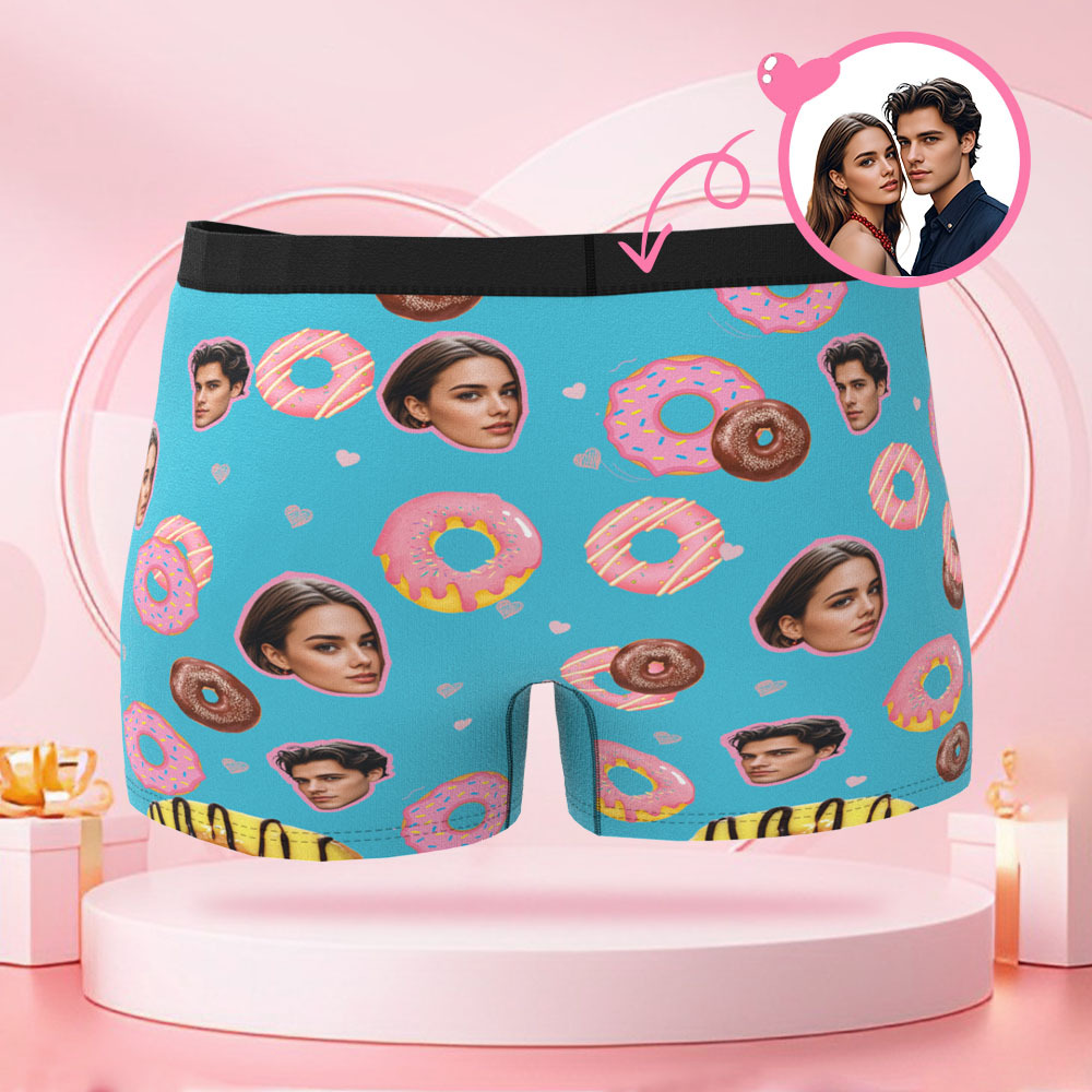 Custom Valentine's Day Donut Boys Shorts Custom Face Valentine's Day Gift for Boyfriend