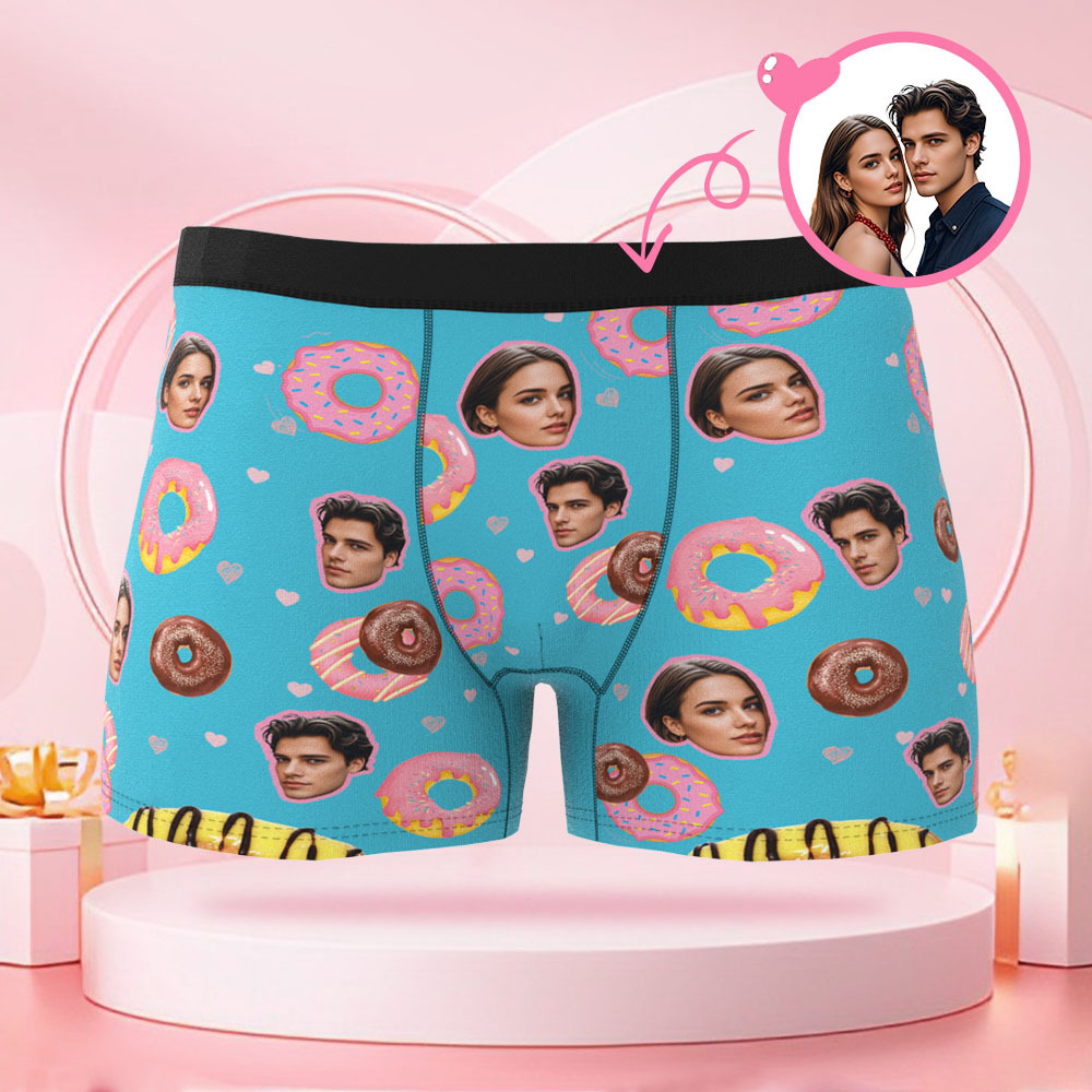 Custom Valentine's Day Donut Boys Shorts Custom Face Valentine's Day Gift for Boyfriend