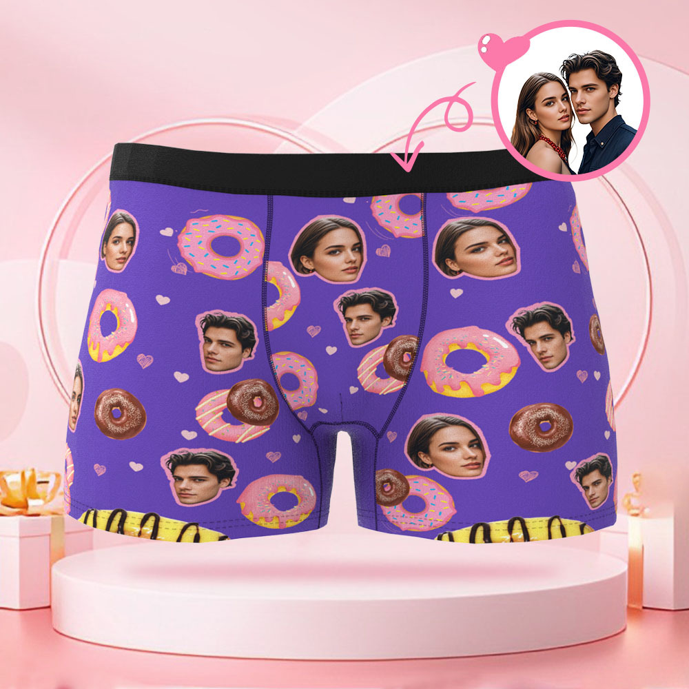Custom Valentine's Day Donut Boys Shorts Custom Face Valentine's Day Gift for Boyfriend