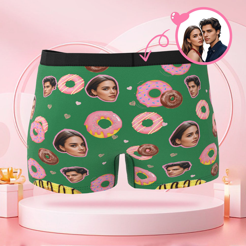 Custom Valentine's Day Donut Boys Shorts Custom Face Valentine's Day Gift for Boyfriend