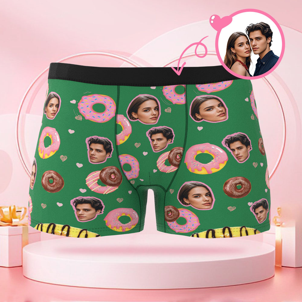 Custom Valentine's Day Donut Boys Shorts Custom Face Valentine's Day Gift for Boyfriend