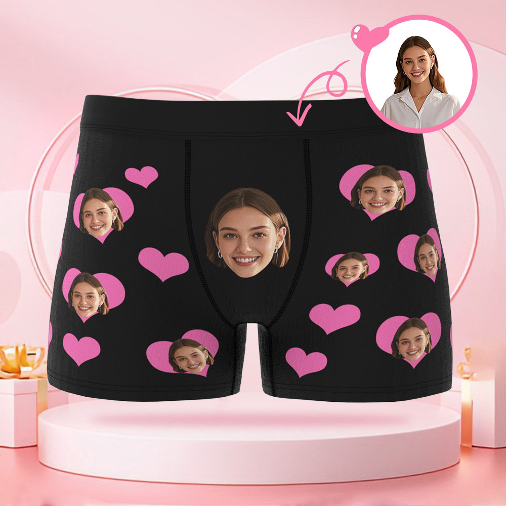 Customized photo heart shaped men's underwear with customized face surprise gift for boyfriend on Valentine's Day