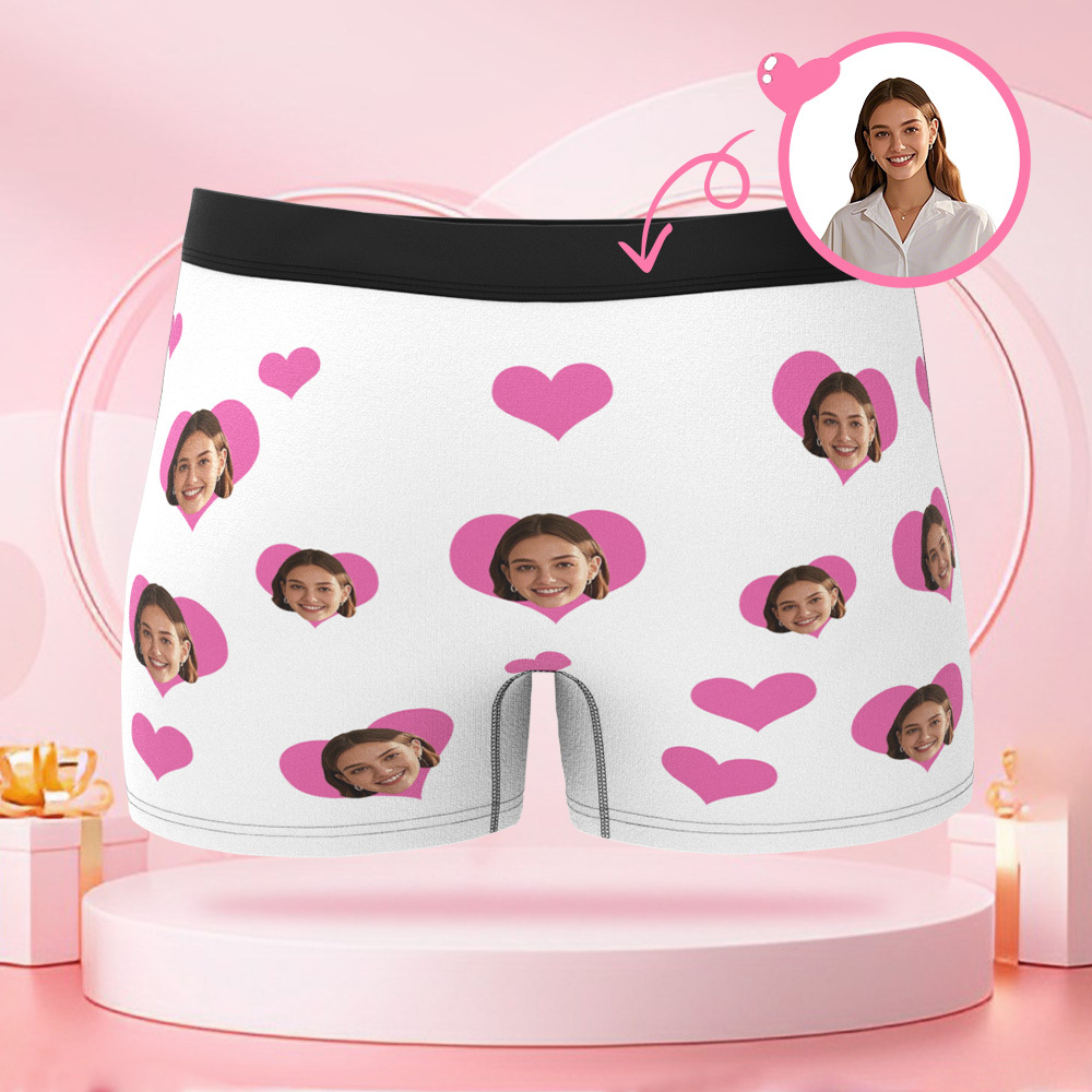 Customized photo heart shaped men's underwear with customized face surprise gift for boyfriend on Valentine's Day