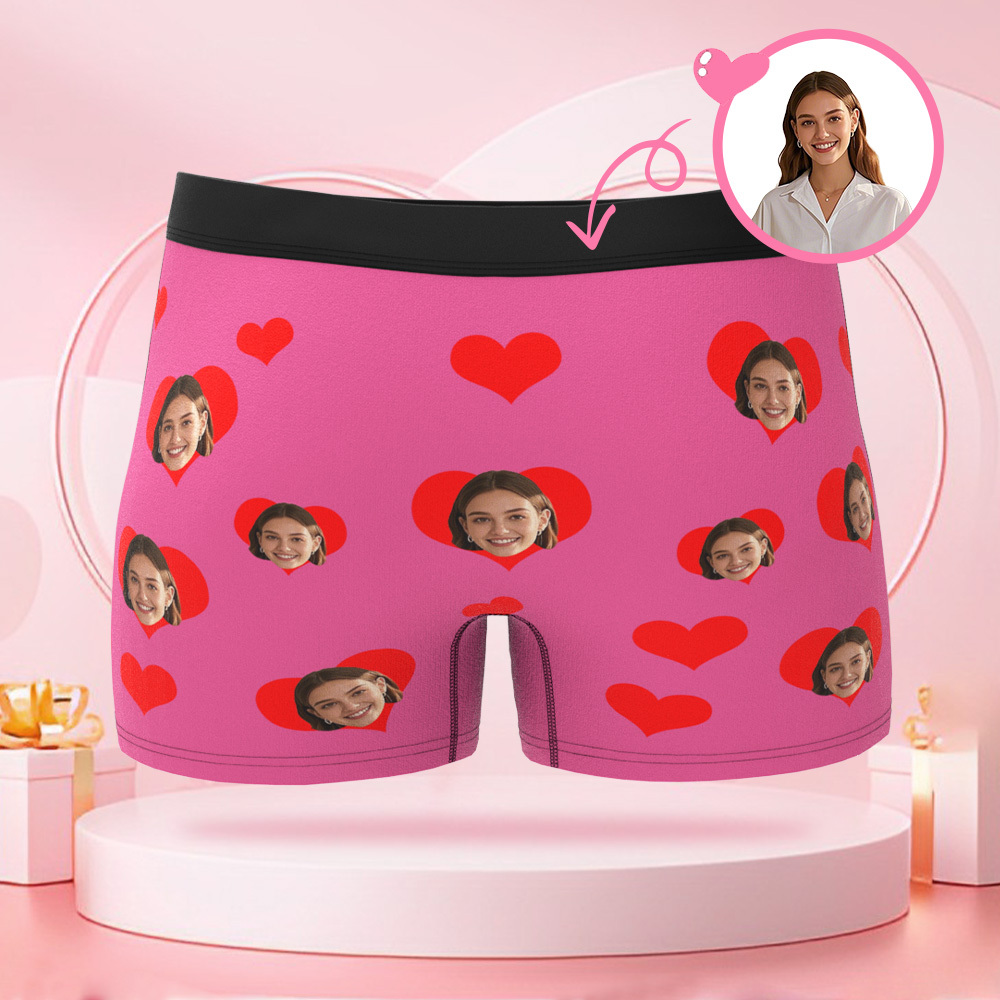Customized photo heart shaped men's underwear with customized face surprise gift for boyfriend on Valentine's Day