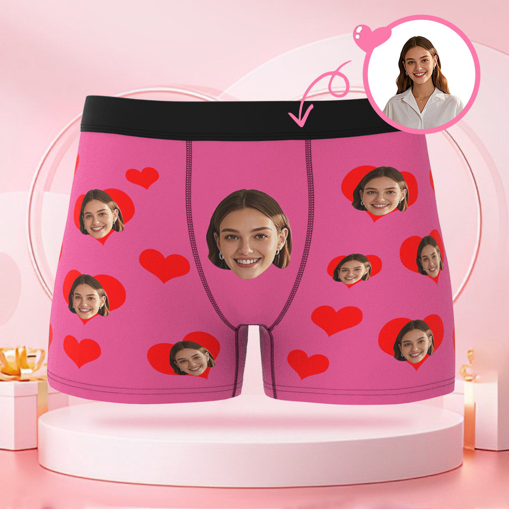 Customized photo heart shaped men's underwear with customized face surprise gift for boyfriend on Valentine's Day