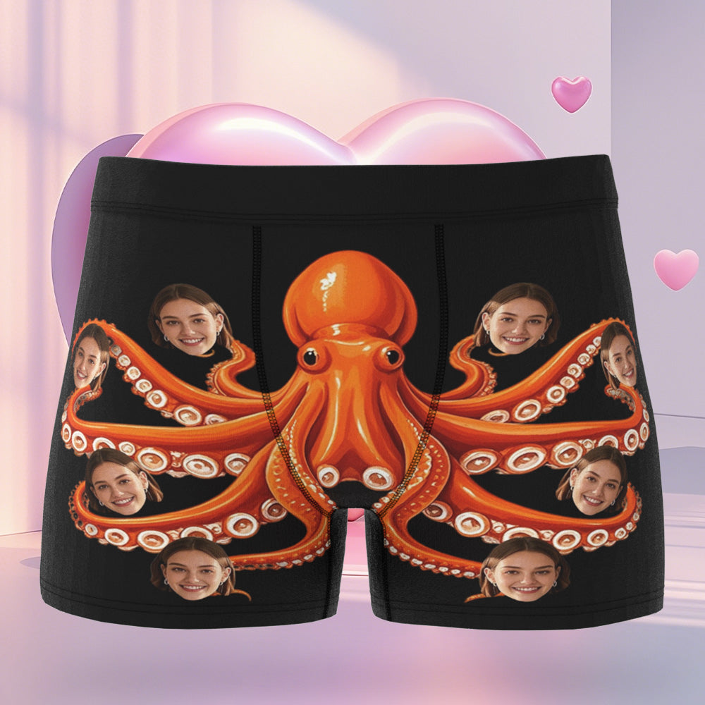 Custom Valentine's Day Boxer Shorts With Custom Face And Octopus. Valentine's Day Gift For Boyfriend