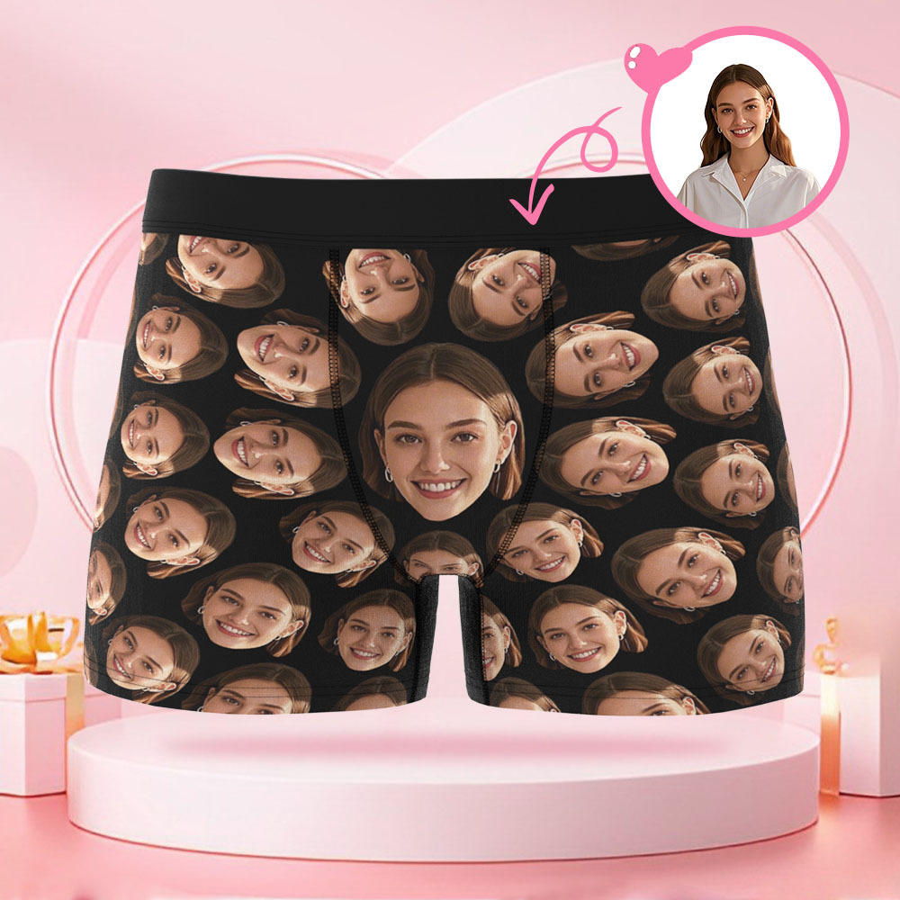 Customized Human Face Men's Boxer Briefs, Boxer Gift with Rotating Human Face, for Boyfriend on Valentine's Day
