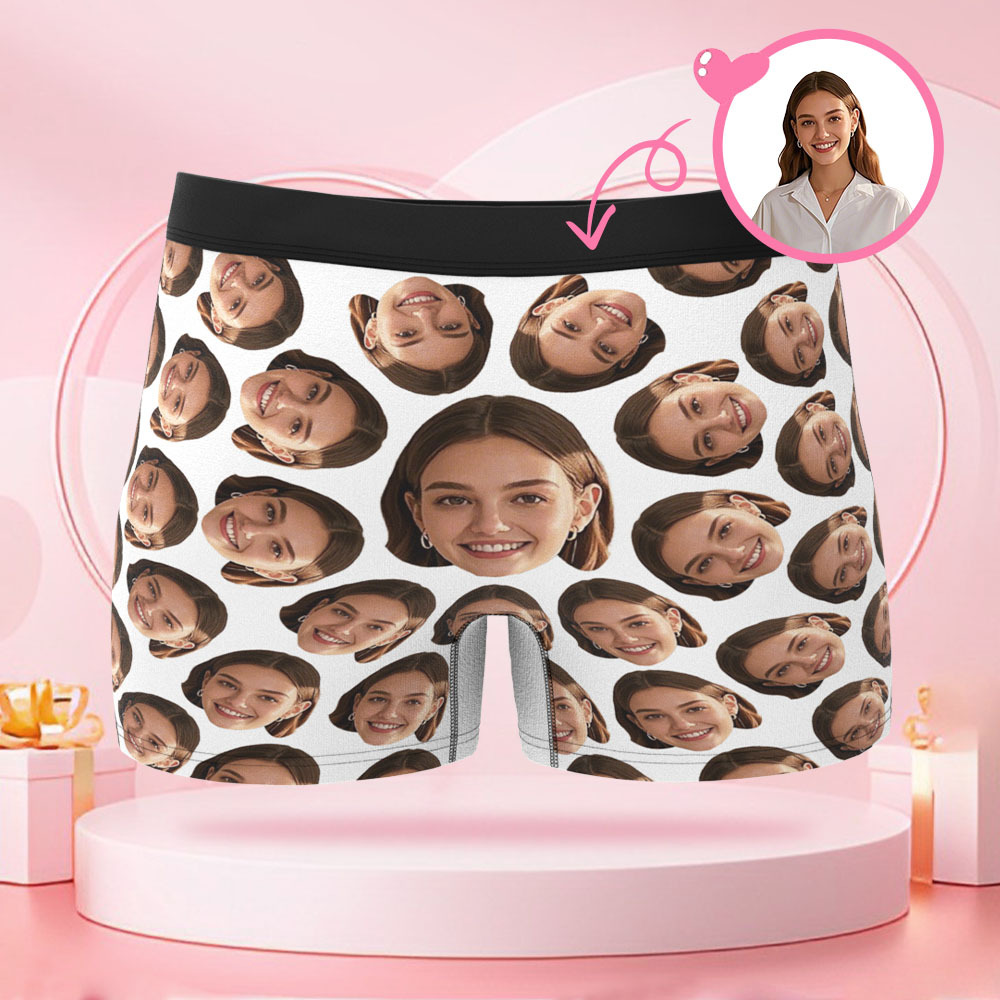 Customized Human Face Men's Boxer Briefs, Boxer Gift with Rotating Human Face, for Boyfriend on Valentine's Day