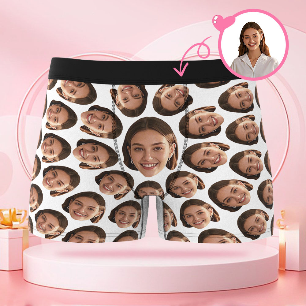 Customized Human Face Men's Boxer Briefs, Boxer Gift with Rotating Human Face, for Boyfriend on Valentine's Day