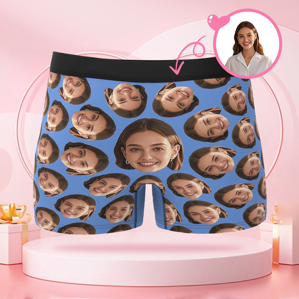 Customized Human Face Men's Boxer Briefs, Boxer Gift with Rotating Human Face, for Boyfriend on Valentine's Day
