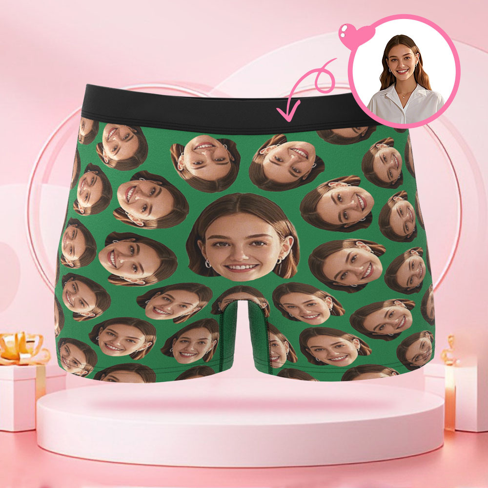 Customized Human Face Men's Boxer Briefs, Boxer Gift with Rotating Human Face, for Boyfriend on Valentine's Day