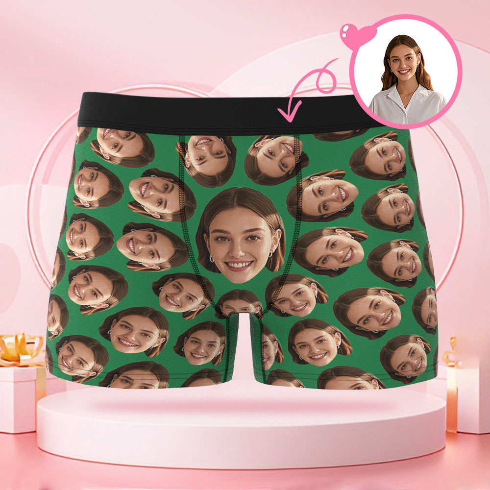 Customized Human Face Men's Boxer Briefs, Boxer Gift with Rotating Human Face, for Boyfriend on Valentine's Day