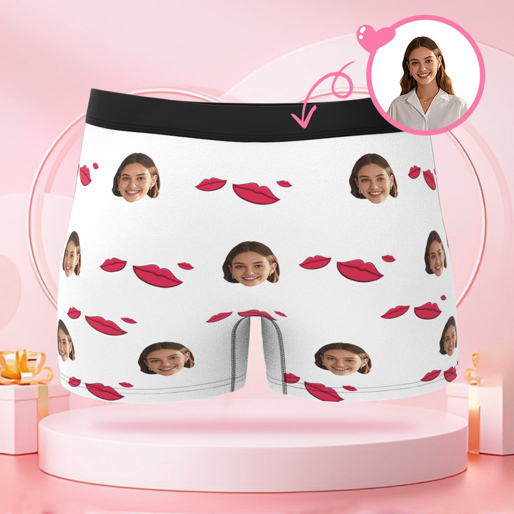 Customized human face lip print kiss mark men's underwear customized face Valentine's Day surprise gift for boyfriend