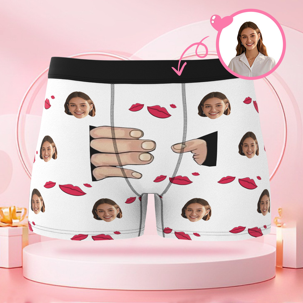 Customized human face lip print kiss mark men's underwear customized face Valentine's Day surprise gift for boyfriend