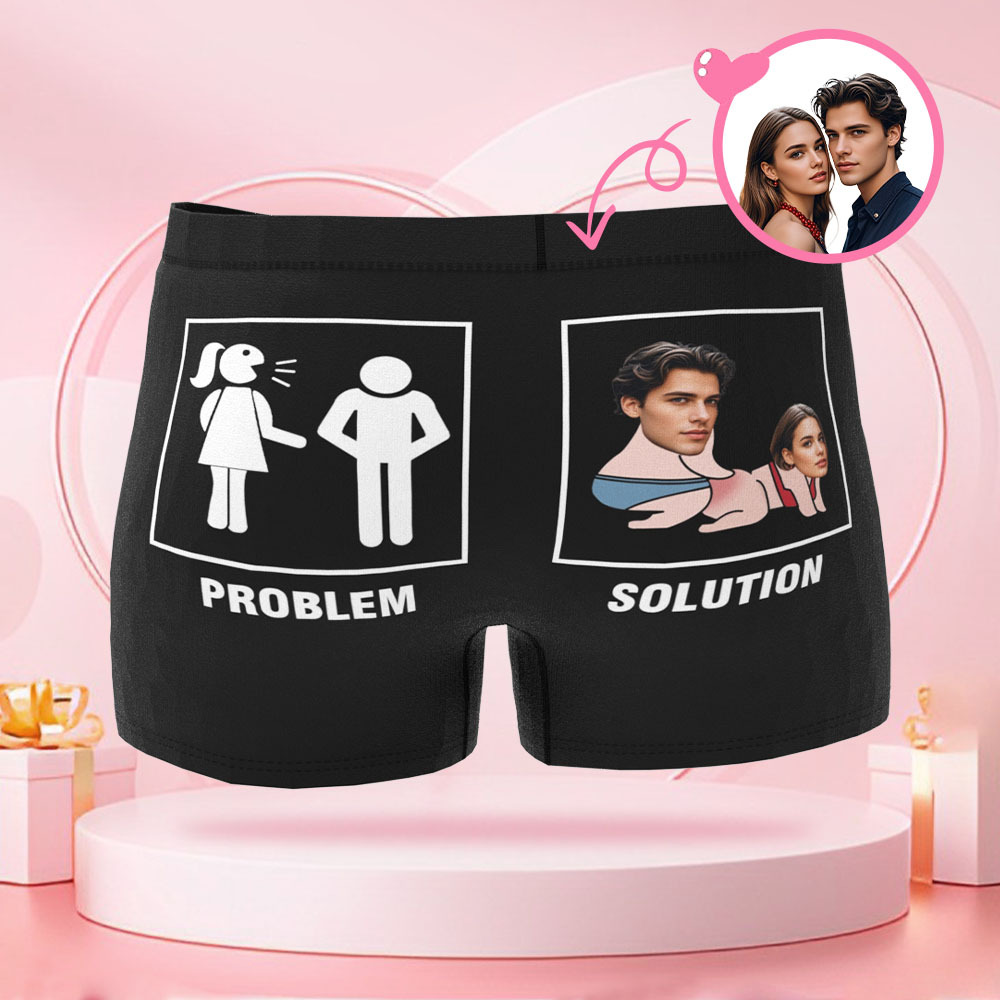 Customized Couple Face Photo Cartoon Men's Boxer Briefs with Couple Body Patterns, Boxer Briefs for Boyfriend Valentine's Day Gifts