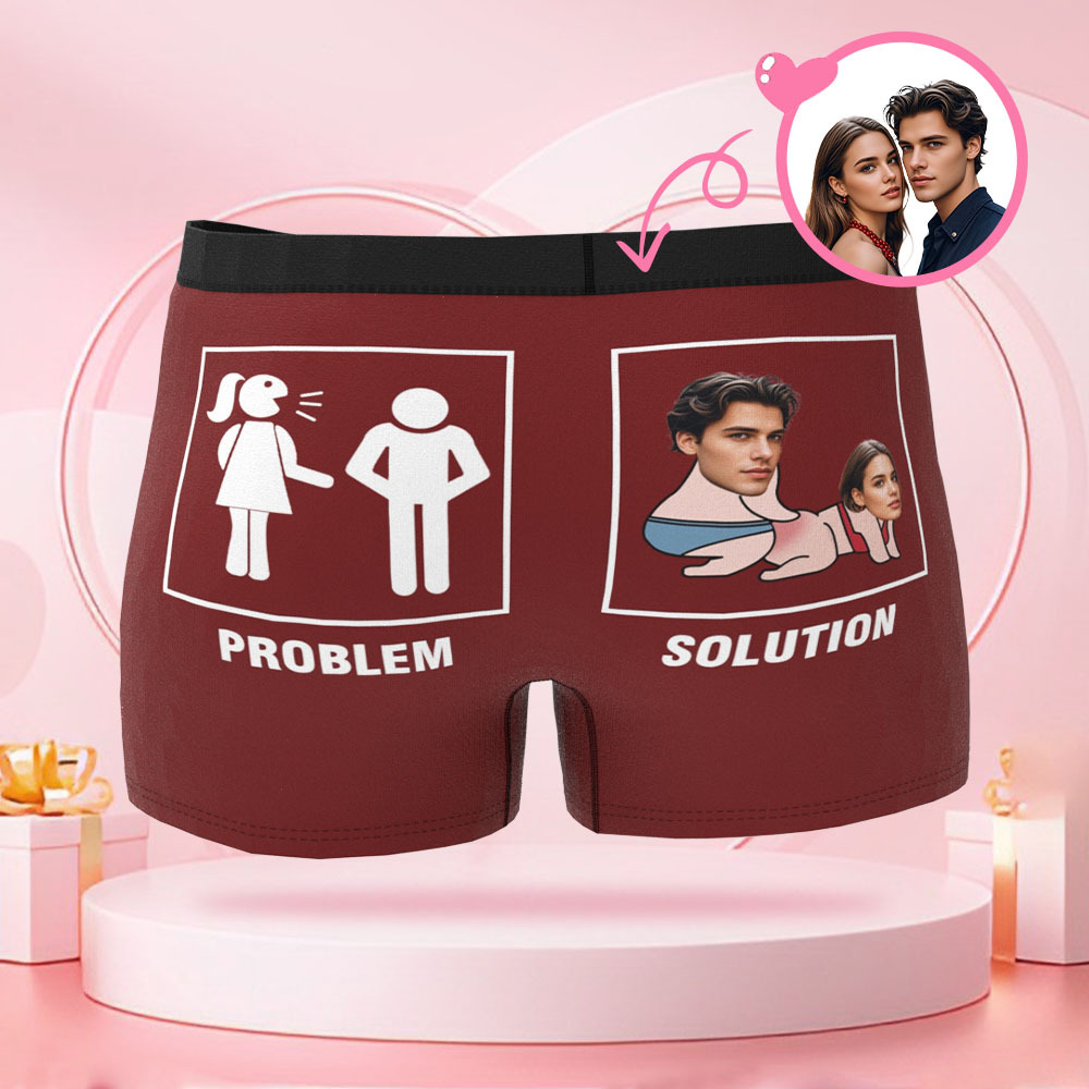Customized Couple Face Photo Cartoon Men's Boxer Briefs with Couple Body Patterns, Boxer Briefs for Boyfriend Valentine's Day Gifts