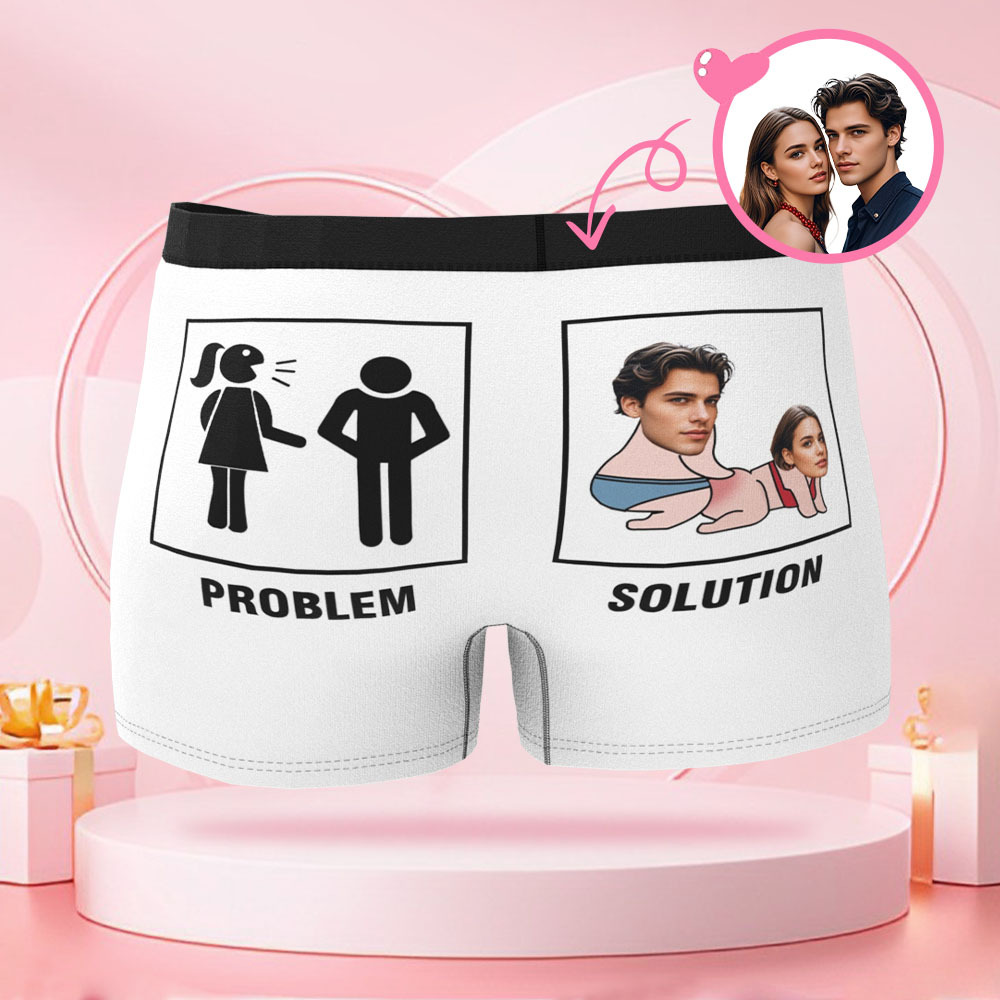 Customized Couple Face Photo Cartoon Men's Boxer Briefs with Couple Body Patterns, Boxer Briefs for Boyfriend Valentine's Day Gifts